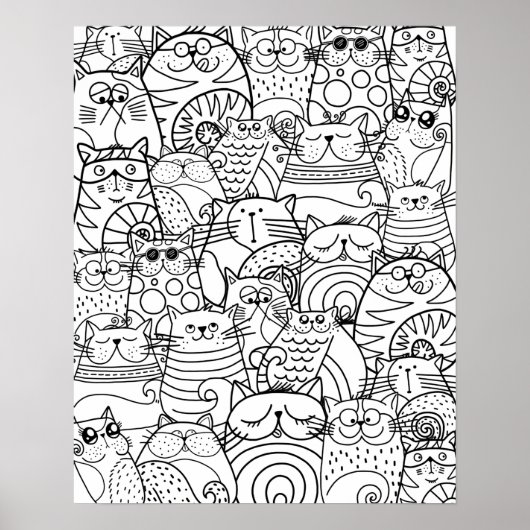 Funny Niedlich Cats Zen Doodle Relaxen Erwachsenen Poster (Vorne)