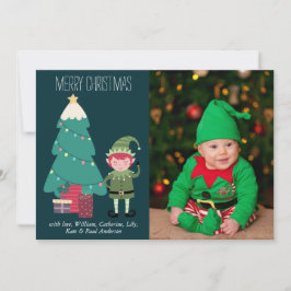 Funny Niedlich Christmas Green Elf Tree Gifts Foto Feiertagskarte