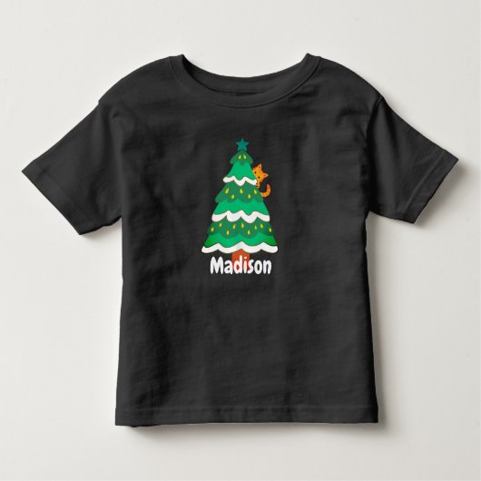 Funny Niedlich Christmas Tree Katze Personalisiert Kleinkind T-shirt (Vorderseite)