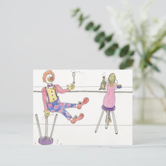 Funny Niedlich Clown Liebe Cartoon Romance Spaß Ar Postkarte (Stehend Vorderseite)