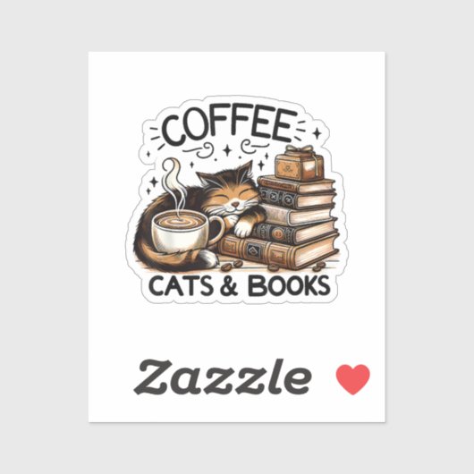 Funny Niedlich Coffee Cats Bücher Lover Gift Idee  Aufkleber (Blatt)