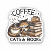 Funny Niedlich Coffee Cats Bücher Lover Gift Idee  Aufkleber (Vorderseite)