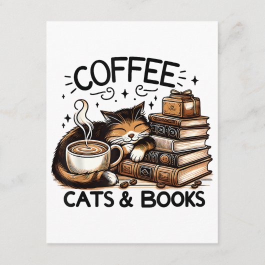 Funny Niedlich Coffee Cats Bücher Lover Gift Idee Begleitkarte (Vorderseite)