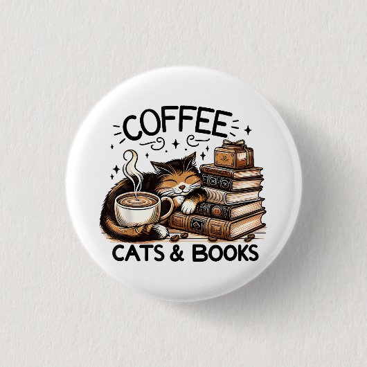 Funny Niedlich Coffee Cats Bücher Lover Gift Idee  Button (Vorderseite)