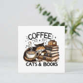 Funny Niedlich Coffee Cats Bücher Lover Gift Idee Einladung (Stehend Vorderseite)