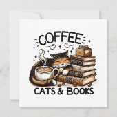 Funny Niedlich Coffee Cats Bücher Lover Gift Idee Einladung (Rückseite)