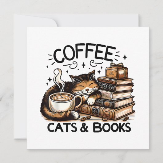 Funny Niedlich Coffee Cats Bücher Lover Gift Idee Einladung (Vorderseite)