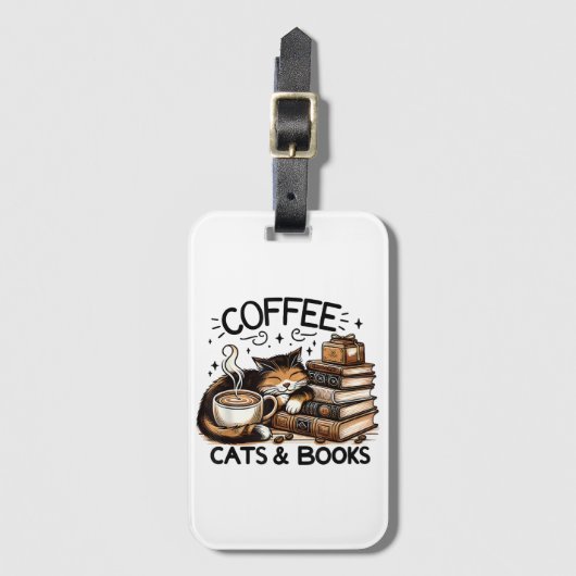 Funny Niedlich Coffee Cats Bücher Lover Gift Idee Gepäckanhänger (Vorderseite Vertikal)