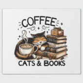 Funny Niedlich Coffee Cats Bücher Lover Gift Idee Geschenkpapier (Flach)