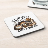 Funny Niedlich Coffee Cats Bücher Lover Gift Idee  Getränkeuntersetzer (Linke Seite)