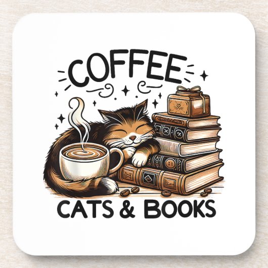 Funny Niedlich Coffee Cats Bücher Lover Gift Idee  Getränkeuntersetzer (Vorderseite)