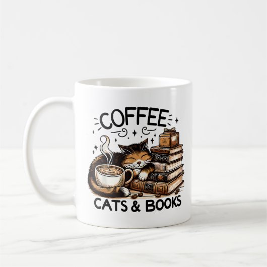 Funny Niedlich Coffee Cats Bücher Lover Gift Idee Kaffeetasse (Links)