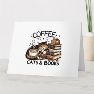 Funny Niedlich Coffee Cats Bücher Lover Gift Idee Karte