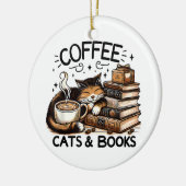 Funny Niedlich Coffee Cats Bücher Lover Gift Idee  Keramik Ornament (Links)