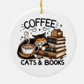 Funny Niedlich Coffee Cats Bücher Lover Gift Idee  Keramik Ornament (Hinten)