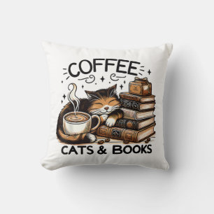 Funny Niedlich Coffee Cats Bücher Lover Gift Idee  Kissen