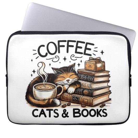 Funny Niedlich Coffee Cats Bücher Lover Gift Idee  Laptopschutzhülle (Vorderseite)