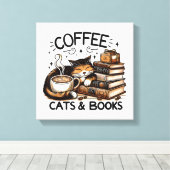 Funny Niedlich Coffee Cats Bücher Lover Gift Idee Leinwanddruck (Insitu (Holzboden))