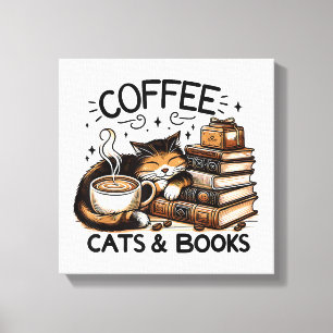 Funny Niedlich Coffee Cats Bücher Lover Gift Idee Leinwanddruck