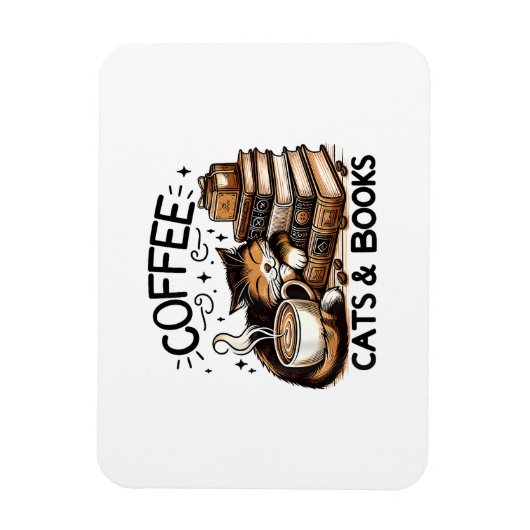 Funny Niedlich Coffee Cats Bücher Lover Gift Idee Magnet (Vertikal)