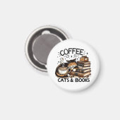 Funny Niedlich Coffee Cats Bücher Lover Gift Idee Magnet (Vorderseite/Rückseite)
