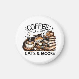 Funny Niedlich Coffee Cats Bücher Lover Gift Idee  Magnet