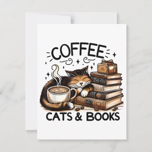 Funny Niedlich Coffee Cats Bücher Lover Gift Idee Mitteilungskarte (Vorderseite)