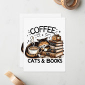 Funny Niedlich Coffee Cats Bücher Lover Gift Idee Mitteilungskarte (Vorderseite/Rückseite Beispiel)