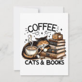 Funny Niedlich Coffee Cats Bücher Lover Gift Idee Mitteilungskarte (Rückseite)