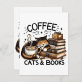 Funny Niedlich Coffee Cats Bücher Lover Gift Idee Mitteilungskarte (Vorne/Hinten)