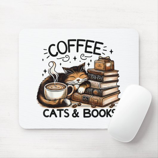 Funny Niedlich Coffee Cats Bücher Lover Gift Idee Mousepad (Mit Mouse)