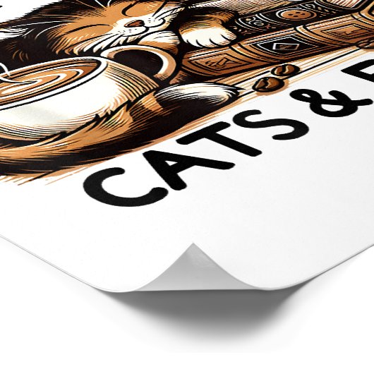 Funny Niedlich Coffee Cats Bücher Lover Gift Idee  Poster (Ecke)