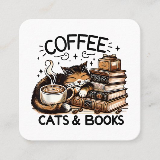 Funny Niedlich Coffee Cats Bücher Lover Gift Idee Quadratische Visitenkarte (Vorderseite)