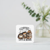 Funny Niedlich Coffee Cats Bücher Lover Gift Idee Quadratische Visitenkarte (Stehend Vorderseite)