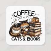 Funny Niedlich Coffee Cats Bücher Lover Gift Idee Quadratische Visitenkarte (Rückseite)