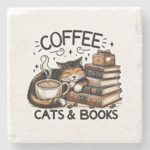 Funny Niedlich Coffee Cats Bücher Lover Gift Idee Steinuntersetzer