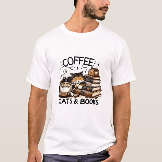 Funny Niedlich Coffee Cats Bücher Lover Gift Idee T-Shirt (Vorderseite)