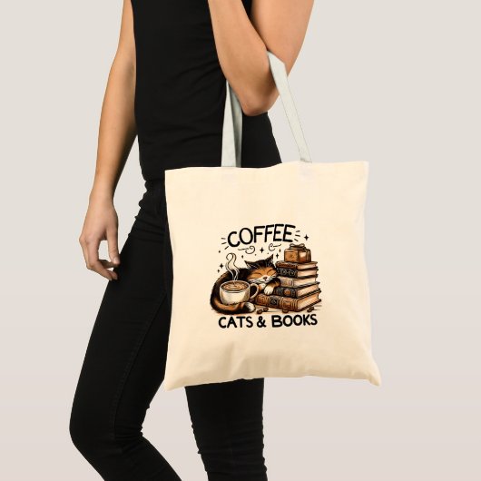 Funny Niedlich Coffee Cats Bücher Lover Gift Idee Tragetasche (Vorderseite (Produkt))