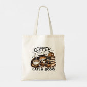 Funny Niedlich Coffee Cats Bücher Lover Gift Idee Tragetasche (Rückseite)