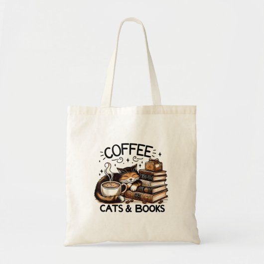 Funny Niedlich Coffee Cats Bücher Lover Gift Idee Tragetasche (Vorne)