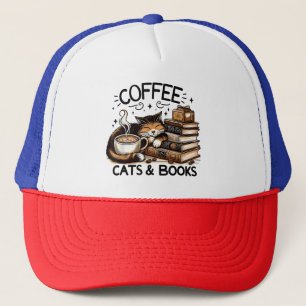 Funny Niedlich Coffee Cats Bücher Lover Gift Idee Truckerkappe
