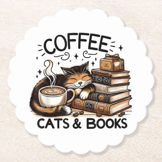 Funny Niedlich Coffee Cats Bücher Lover Gift Idee Untersetzer (Vorderseite)
