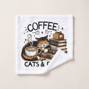Funny Niedlich Coffee Cats Bücher Lover Gift Idee  Waschlappen