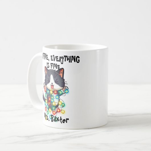 Funny Niedlich Crazy Cat I Am Fine Lights Teachnam Kaffeetasse (Vorderseite Links)