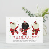 Funny Niedlich Dance Black Santa Party Einladung (Stehend Vorderseite)