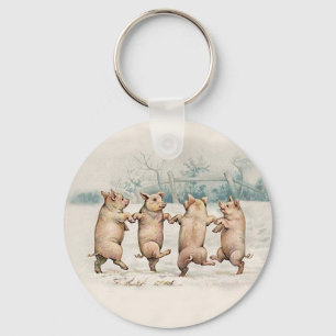 Funny Niedlich Dancing Pigs - Anthropomorphisch Vi Schlüsselanhänger