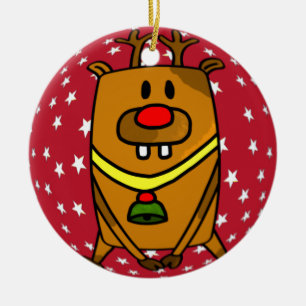 Funny Niedlich Deer Red Nose Stars Weihnachten Keramik Ornament