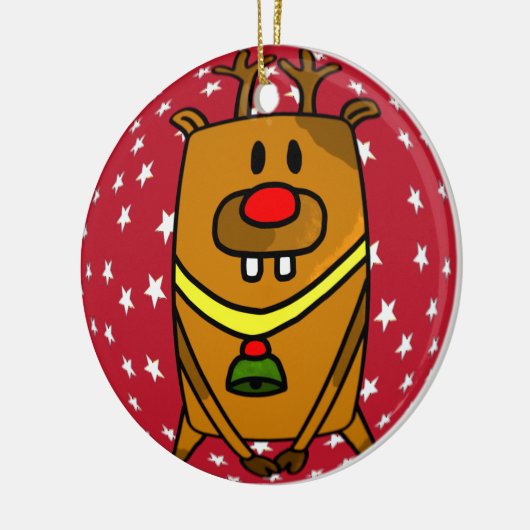 Funny Niedlich Deer Red Nose Stars Weihnachten Keramik Ornament (Links)