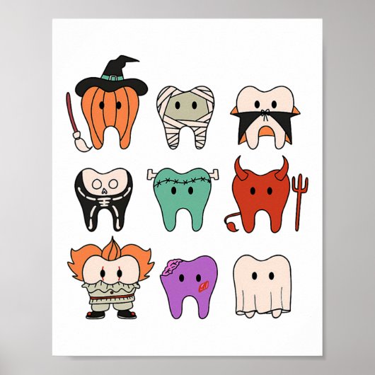 Funny Niedlich Dental Hygiene Monsters Teeth Squad Poster (Vorne)