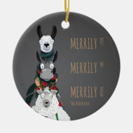 Funny Niedlich Donkey, Llama & Sheep Grau Keramik Ornament